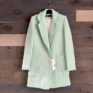 NWT Zara Bloggers Favorite Structured Tweed Boucle Coat Jacket Blazer XS